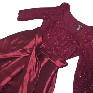 R&M Richards Merlot High-Low Sequin Dress - Size 20W NWT